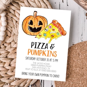 Pizza & Pumpkins Invitation Template, Editable Corjl Halloween Party Invite