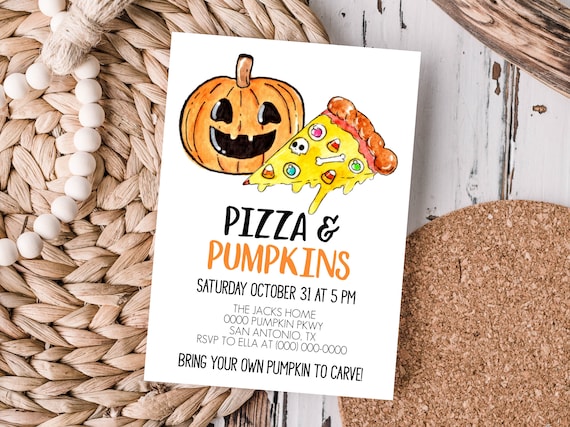 Editable Pizza & Pumpkins Invitation Template