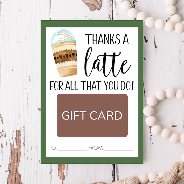 Thanks a Latte Gift Card Holder | teacher appreciation week, digital download, instant download