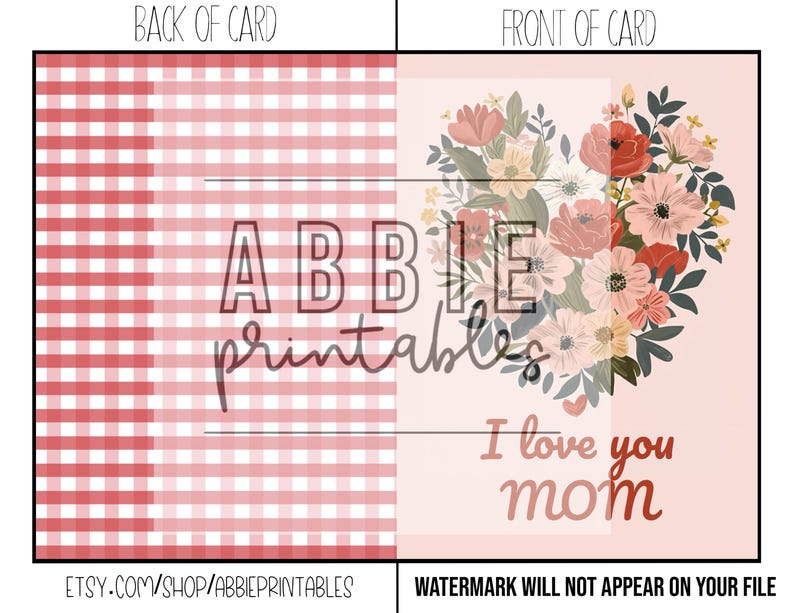 Printable Floral Mother's Day Card: I Love You Mom - Etsy