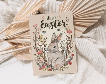 Printable Easter Bunny Greeting Card Happy Easter