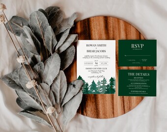 Editable Forest Wedding Invitation Template Set: Invite, RSVP & Details Card