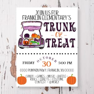Trunk or Treat Flyer Template, Editable Halloween Event Poster, Church or School Fall Festival Flyer, Corjl Instant Download