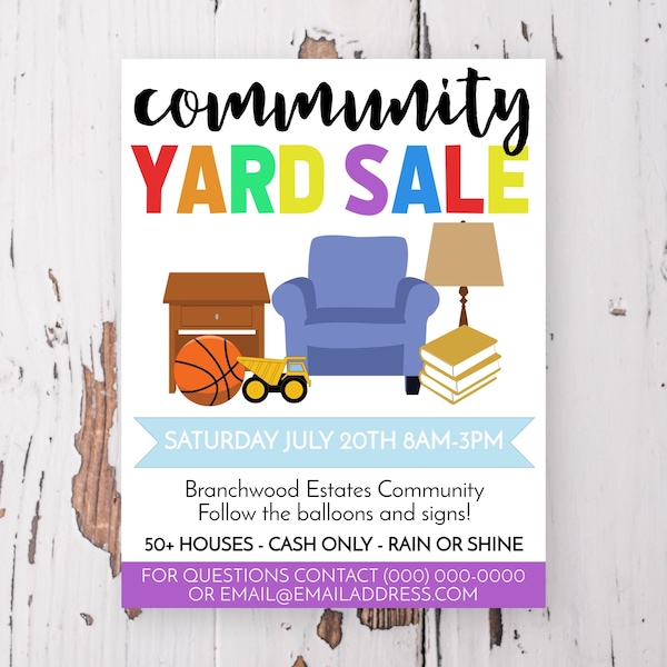 Neighborhood Yard Sale Flyer Editable Template, Garage Sale, Rummage Sale, Digital Download, Corjl