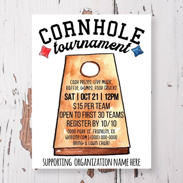 Editable Cornhole Tournament Flyer | digital download, instant download, printable template, PTA, church, event flyer