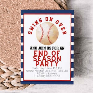 Bearbeitbare Baseball Partyeinladung am Ende der Saison