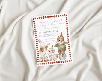 Editable Vintage Circus Baby Shower Invitation Template