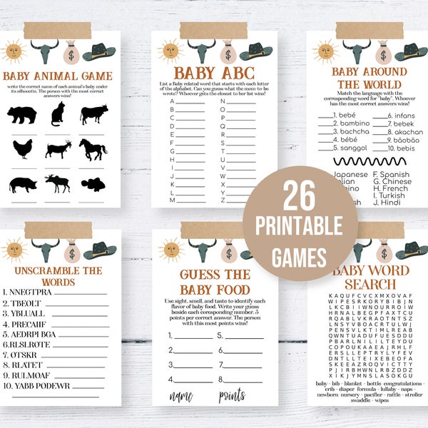 Western Baby Shower Games Bundle | cowboy baby shower, printable games, instant download