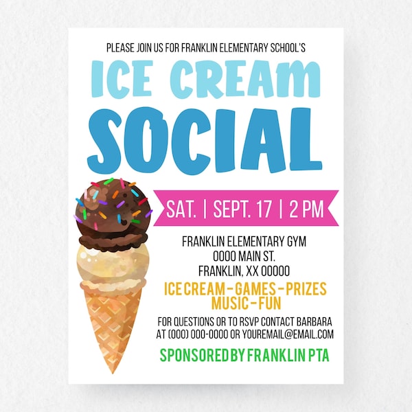 Editable Ice Cream Social Flyer | digital download, printable template