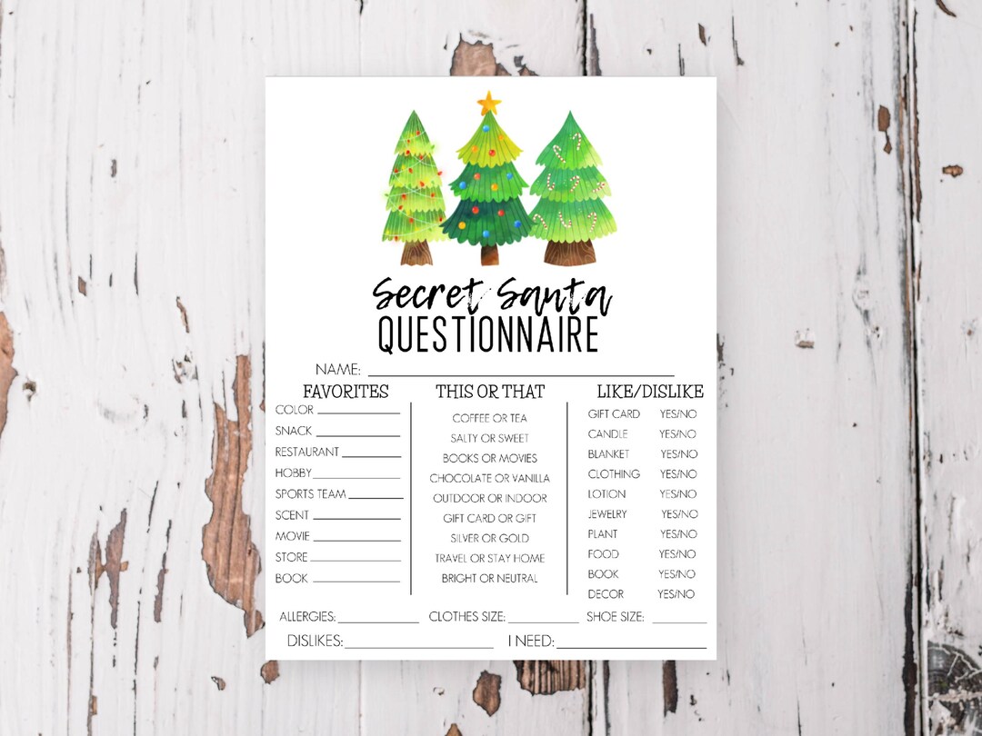Questionair Tree Printable Christmas Tree Secret Santa Survey: Christmas Gift Exchange ...
