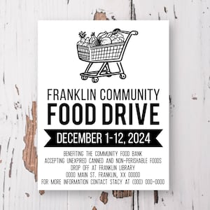 Printable Community Food Drive Flyer, Editable Donation Event Poster, Printable Corjl Template
