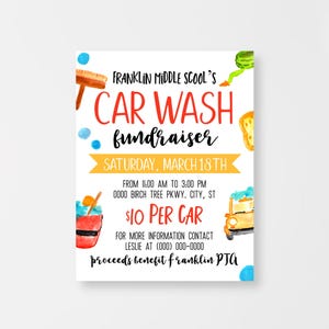 Car Wash Flyer Template, Editable Fundraiser Event Poster, Corjl Printable Download
