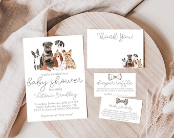 Editable Dog Baby Shower Invitation Template Set
