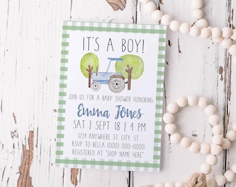 Editable Tractor Baby Shower Invitation Template