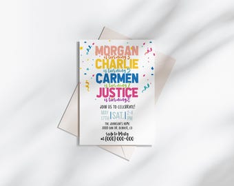 Editable Quadruple Joint Birthday Party Invitation Template
