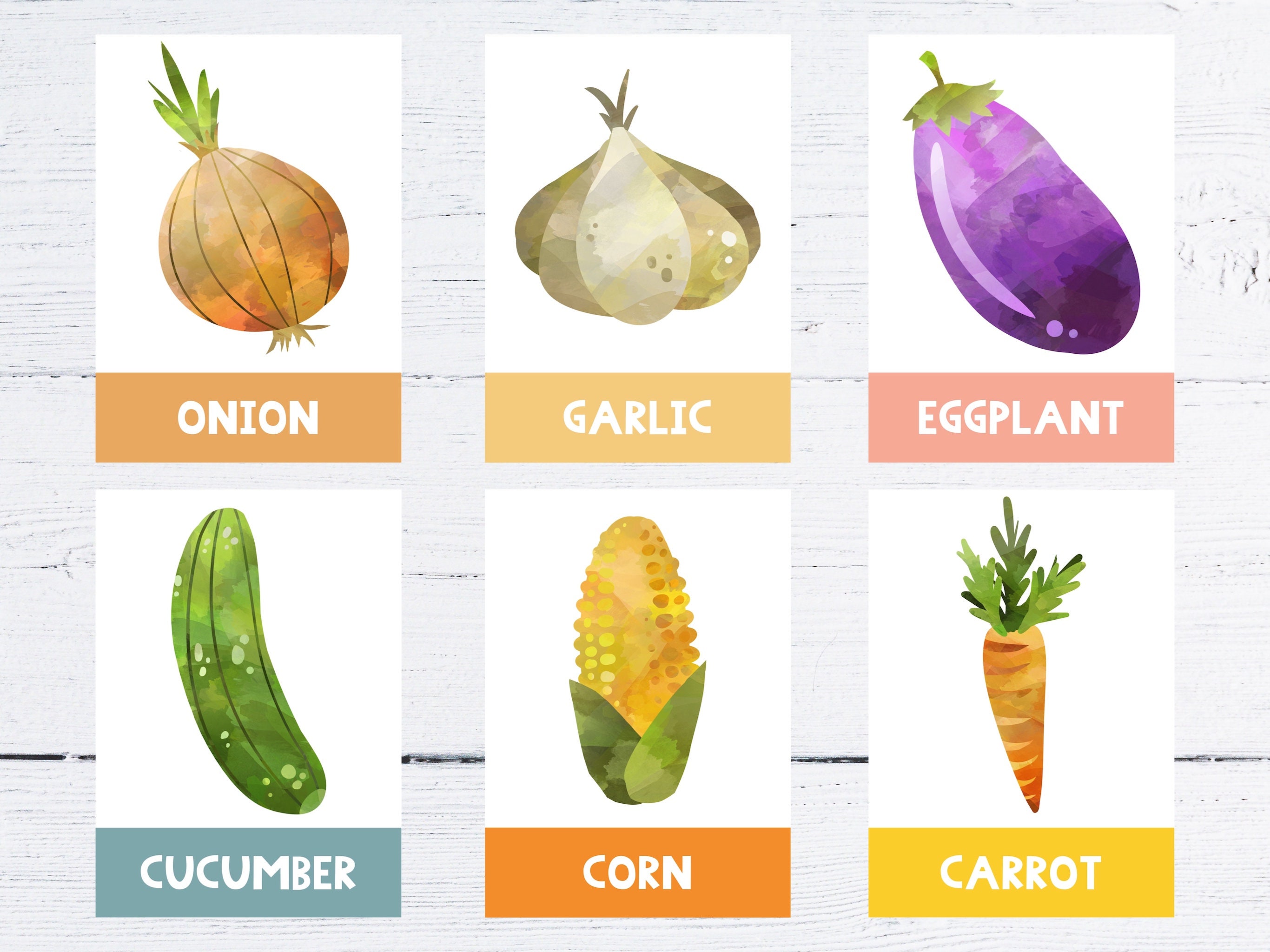 Printable Watercolor Fruits & Vegetables Flash Cards (digital) - Etsy