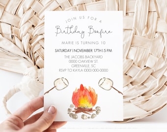 Editable Bonfire Birthday Party Invitation Template