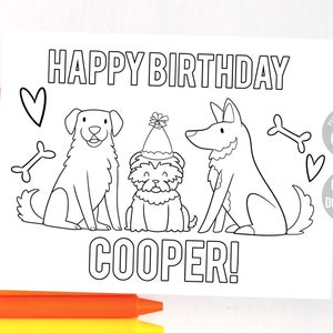 Editable Dog Coloring Page | birthday party activity, dog birthday, digital download, printable, personalized