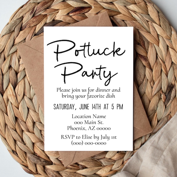 Bearbeitbare Potluck-Party-Einladung | digitaler Download, druckbare Vorlage