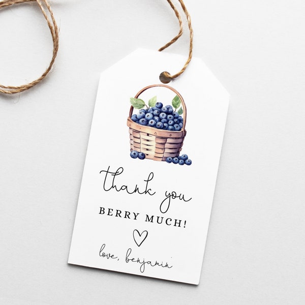 Editable Blueberry Favor Tag | thank you tags, printable template, digital downloa