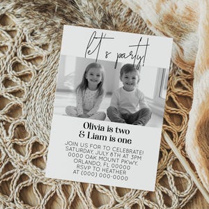 Siblings Birthday Invitation Template, Kids Party Editable Corjl Invite, Printable Double Birthday Download