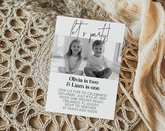Editable Siblings Birthday Invitation Template with Photo