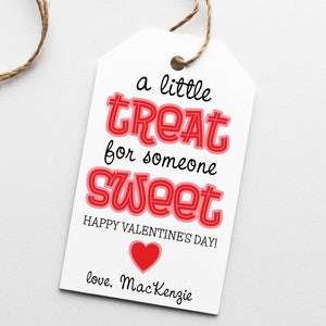 Bewerkbare tagsjabloon voor valentijnskaarten, een kleine traktatie voor een lief iemand