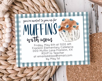 Editable Muffins with Mom Invitation Template | Mother’s Day, digital download, printable