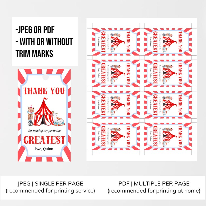 Editable Circus Party Favor Tag Template - Etsy