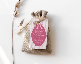 Editable Pink Bow Christmas Gift Tag Template