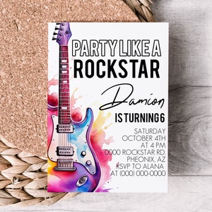 Editable Rockstar Birthday Invitation | guitar, digital download, printable template