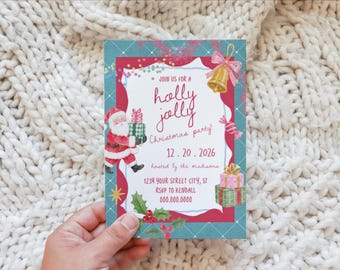 Editable Holly Jolly Christmas Party Invitation Template
