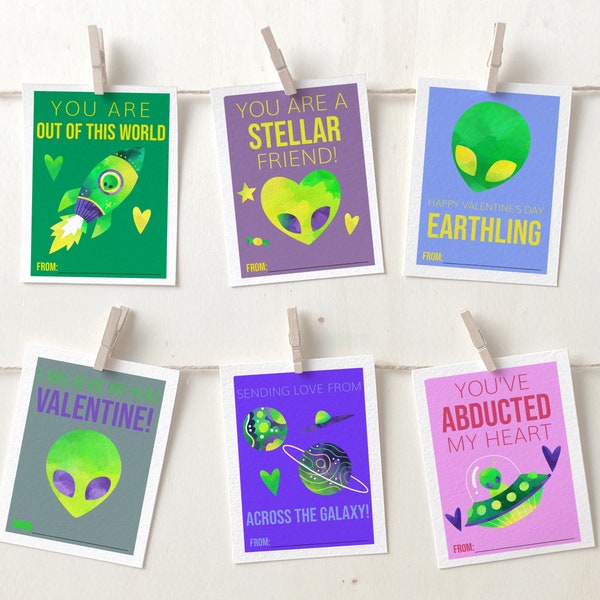 Printable Alien Kid’s Valentines Cards