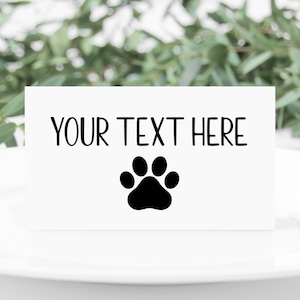 Cartes de tente empreintes de pattes modifiables | fête d'anniversaire de chien, étiquettes de nourriture, cartes de nourriture, marque-places