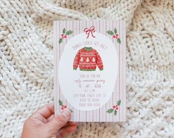 Editable Ugly Christmas Sweater Party Invitation Template