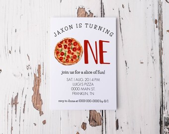 Editable Pizza First Birthday Party Invitation Template