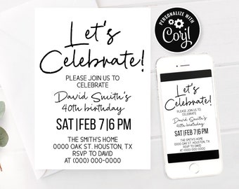 Editable Let’s Celebrate Birthday Party Invitation