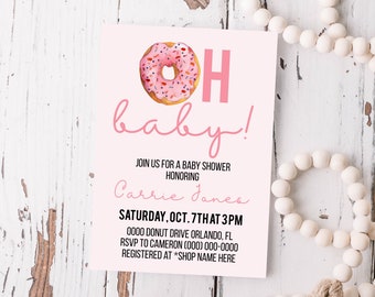 Editable Donut Baby Shower Invitation | oh baby, printable template, digital download