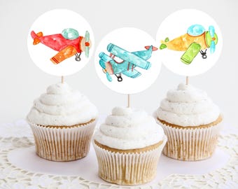 Afdrukbare sjabloon voor vliegtuigcupcaketoppers