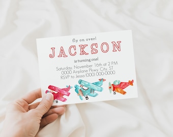 Editable Airplane Birthday Party Invitation Template