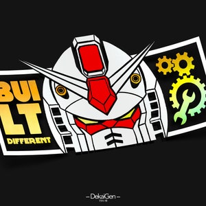May include: A black and white illustration of a robot head with a red visor and the words "BUILT DIFFERENT" in yellow letters on a white background.