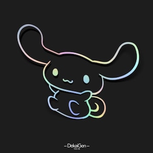 May include: A rainbow-coloured outline of a cartoon dog with large ears and a C on its chest. The dog is sitting on a black background.