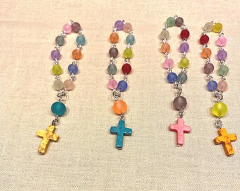 Rainbow Rosary - 10-bead rosary made of frosted glass beads with a magnesite cross. Rosary for the hand or pocket.