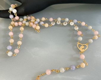 Rosenkranz personalisiert aus Morganit/Beryll…zur Taufe, Geburt, Kommunion.