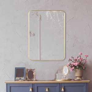 MELODY/Minimalist Gold Rectangular Wall Mirror/ Aesthetic Hanging Aluminum Mirror for Bathroom, Living Room, Bedroom, Hallway, and Entryway