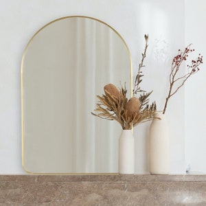 GOLDACE/Minimalist Gold Arch Wall Mirror/ Aesthetic Hanging Aluminum Mirror for Bathroom, Living Room, Bedroom, Hallway, and Entryway