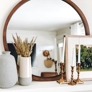 Boho Retreat Mirror I/Wood Round Wall-Mounted Mirror/Natural Rustic Circle Framed Mirror for Living Room, Bathroom, Hallway and Entryway