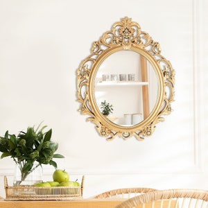 FERDINAND/Ornate Queen Hanging Mirror/Decorative Gold Ornate Oval Wall Mirror for Living Room, Bathroom, Bedroom, Hallway and Entryway