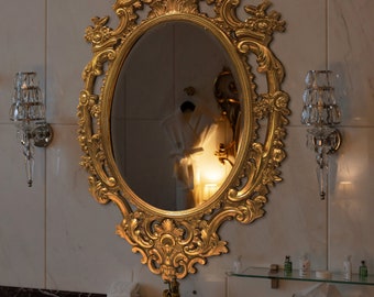 CRUZ | 15x26 Classic Baroque Style Oval Mirror with Ornate Gold Finish and Detailing, 1" depth