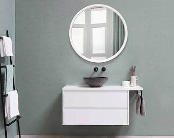 AYLA/White Wooden Round Wall-Mounted Mirror/Circle Frame Mirror for Living Room, Bathroom, Hallway and Entryway